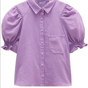 Lilac Linen Zara polo with Pearled buttons
